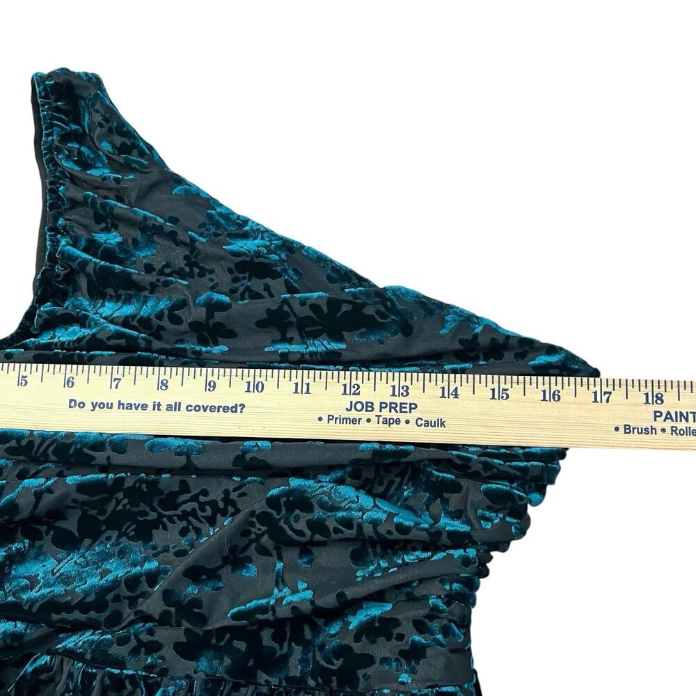 Lulus Elegant Forever Velvet Burnout Jumpsuit Small Wide Leg One Shoulder Teal - Picture 6 of 11